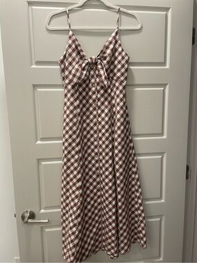 Brown Gingham Midi Dress